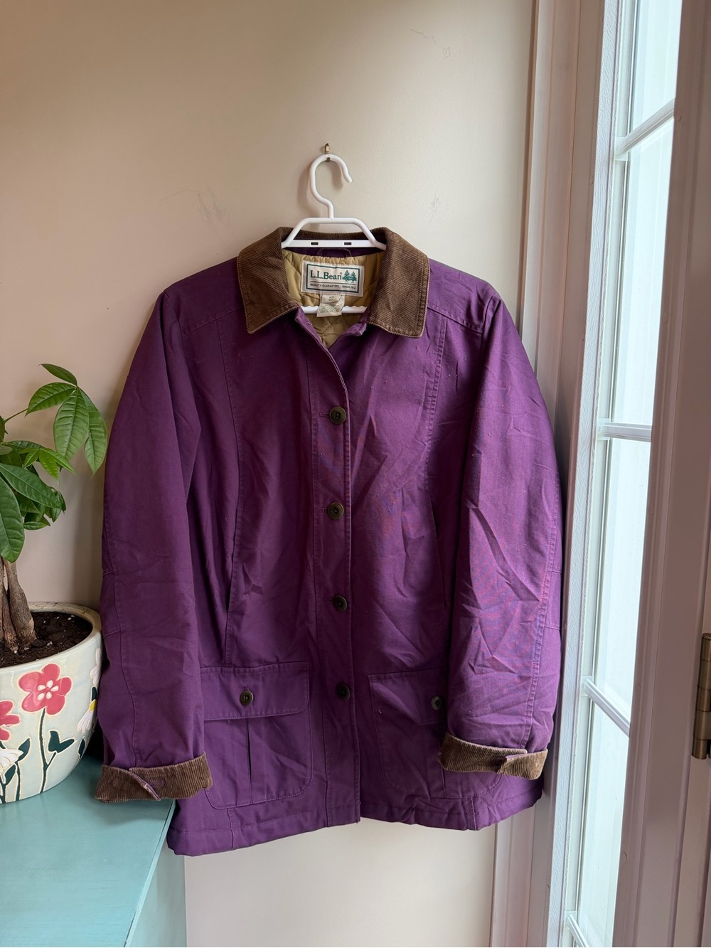 L.L. Bean Purple Barn Chore Coat with Corduroy Collar Quilted Lining